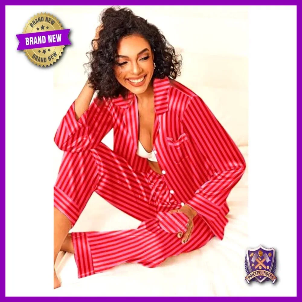 Silk Satin Pajama Set Long Sleeve Button Down Top and Pants Loungewear